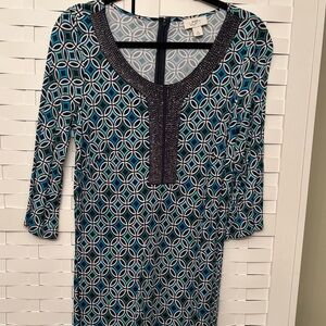 LOFT Teal and Black Long Sleeve Dress